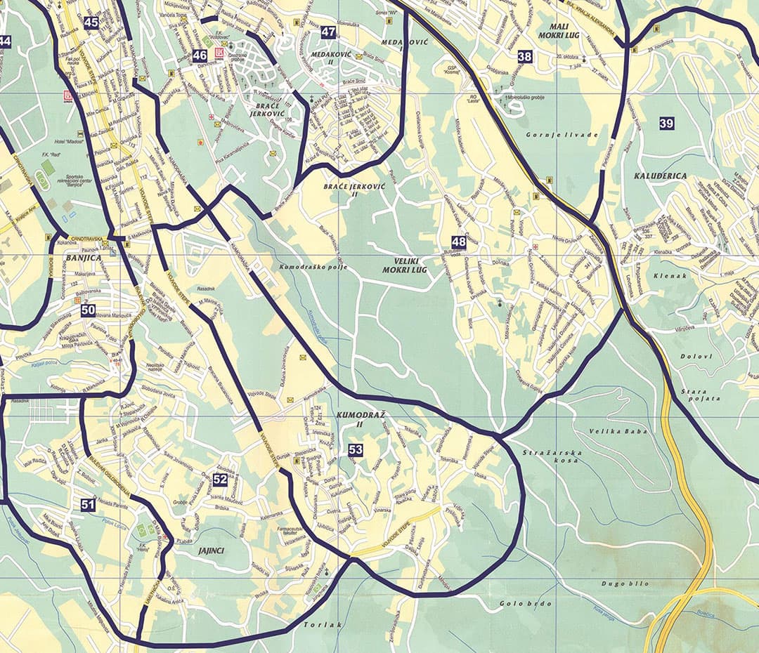 Podela flajera Kumodraž i Kaluđerica, mapa reona