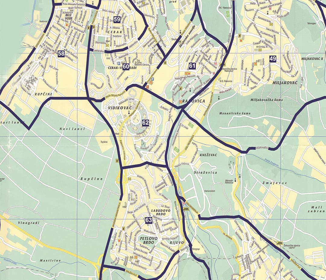 Podela flajera Miljakovac i Petlovo brdo, mapa reona