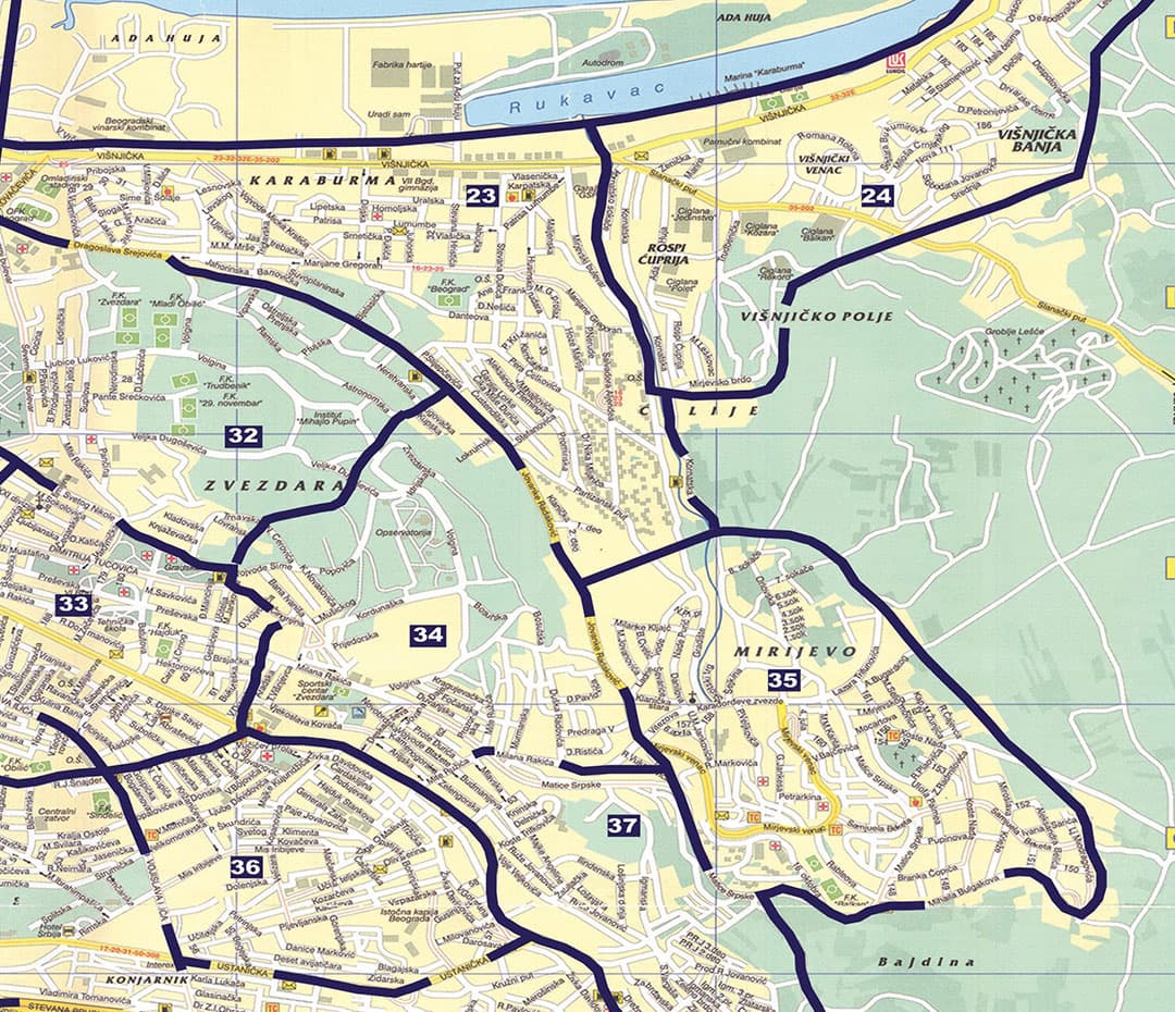 Podela flajera Mirjevo i Karaburma, mapa reona